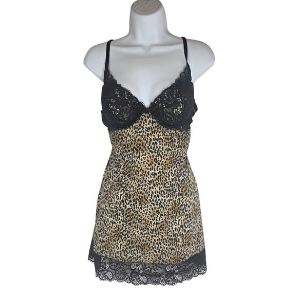 Victoria's Secret Vintage Lace Leopard Animal Print‎ Pushup Babydoll Chemise 36C - Picture 1 of 6